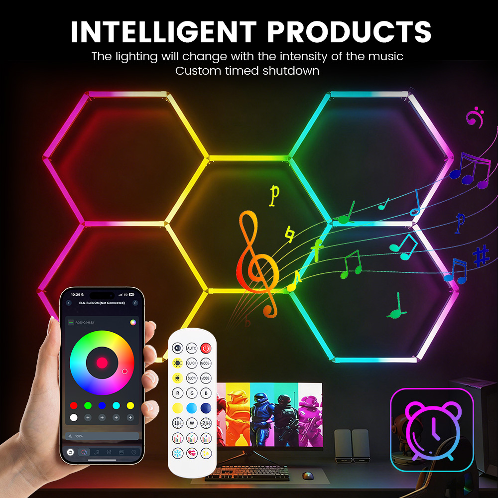 스마트 RGB 허니콤 육각형 LED 조명, 음악 기능  - Esports Gaming Remote 리뷰 및 가격